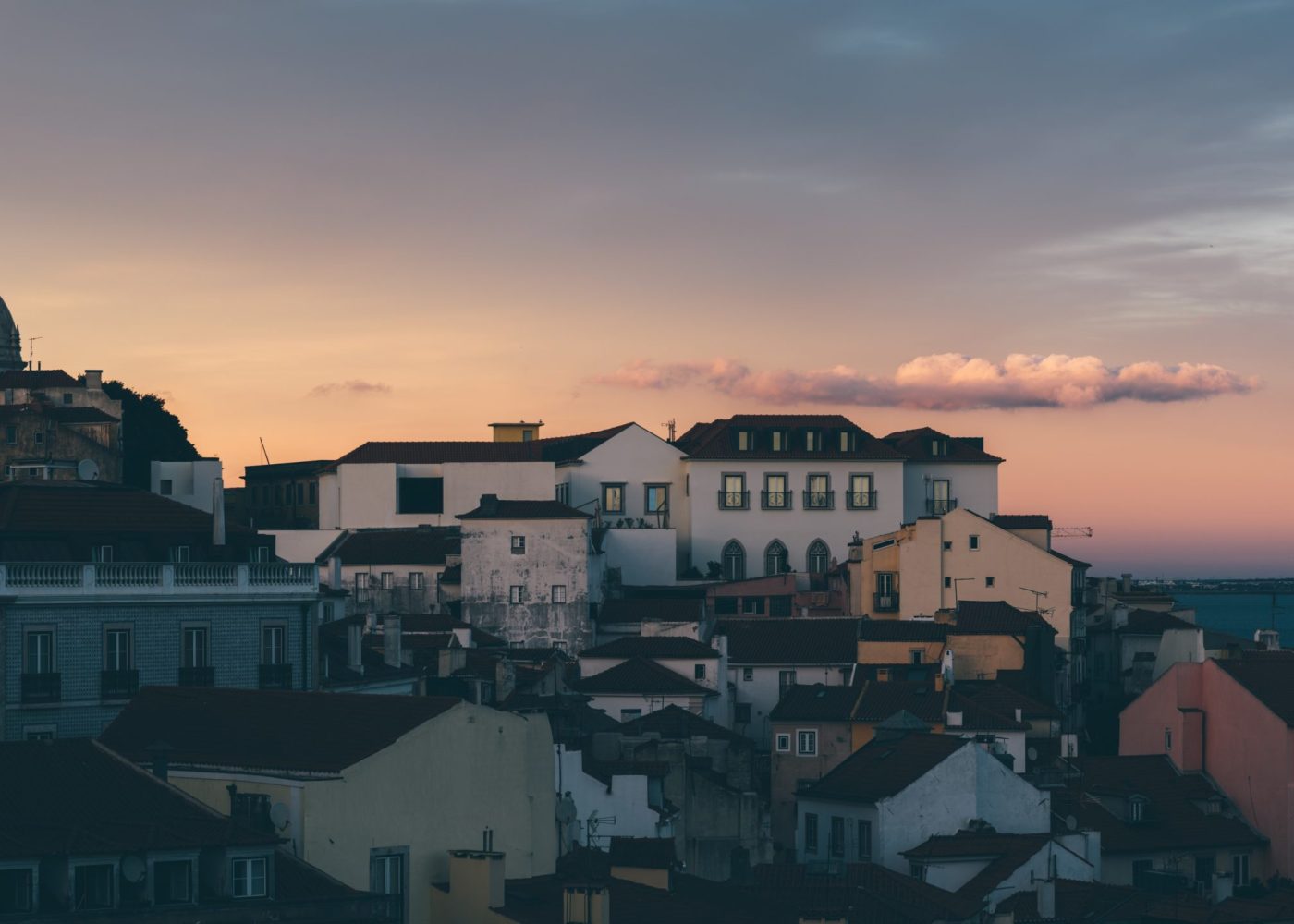 A cityscape of a sunset in Lisbon